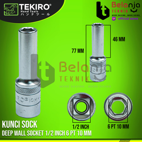 TEKIRO Mata Kunci Shock 1/2" Inch 10 mm Mata Sok 10mm Deep Sock 10 MM