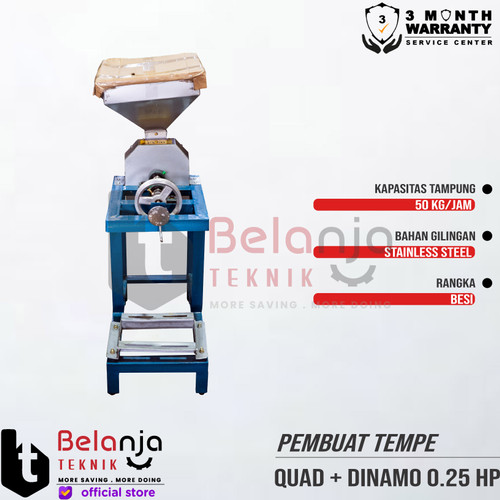 QUAD Mesin Pemecah Kedelai Pembuat Tempe +Electro Motor Dinamo 0.25 HP