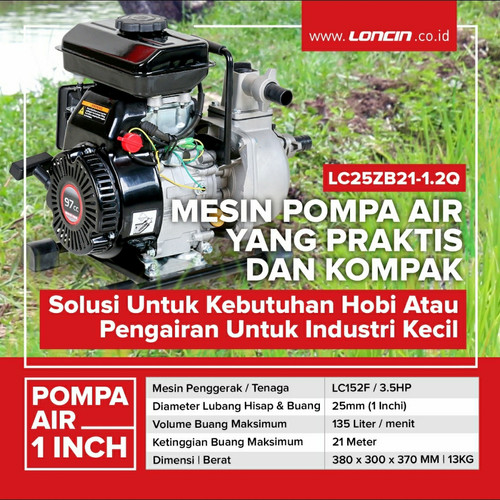 Loncin Pompa Alkon Irigasi Air Bensin 1 Inch LC 25 ZB 21 1.2Q 4 Tak