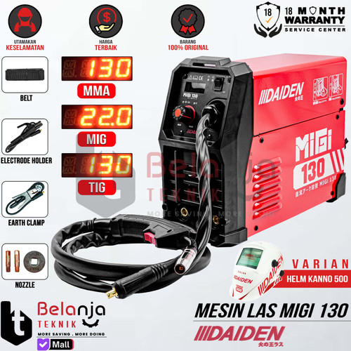Daiden Mesin Las Co 2 MIGi 130 A MMA MIG CO2 Flux Core Tanpa Gas 130A