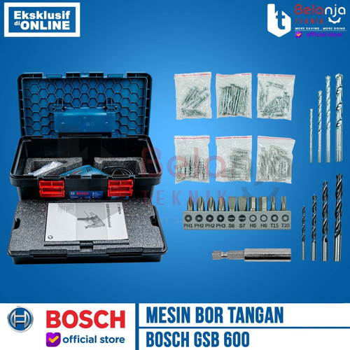 Bosch Mesin Bor Beton Set Box Perkakas GSB 600 Impact Drill 600 Watt 13MM
