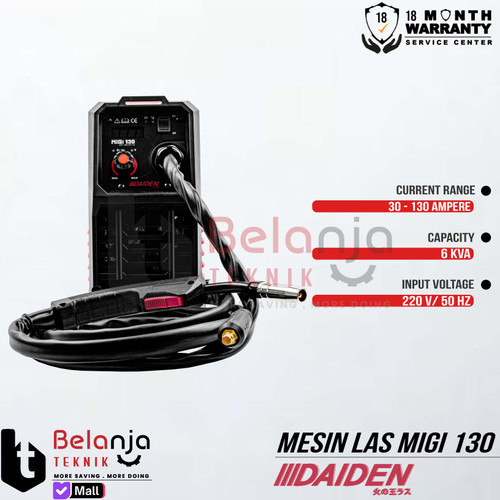 Daiden Mesin Las Co 2 MIGi 130 A MMA MIG CO2 Flux Core Tanpa Gas 130A
