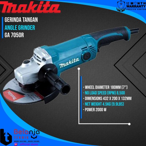 MAKITA Mesin Gerinda Tangan 7 In GA 7050 R 2200W Angle Grinder GA7050R