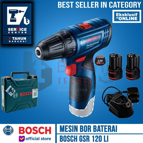 Bosch Bor Obeng Baterai GSR 120 LI GEN 3 dengan FREE Mata Bor & Obeng