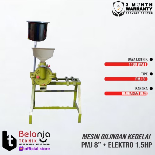 Mesin Gilingan Kedelai-Tahu 8'' PMJ + Elektro Motor 1,5HP 1Phase 4Pole