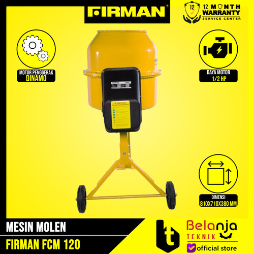 Mesin Molen 120 Liter Firman FCM 120 Plus Dinamo 0.5 HP