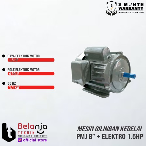 Mesin Gilingan Kedelai-Tahu 8'' PMJ + Elektro Motor 1,5HP 1Phase 4Pole