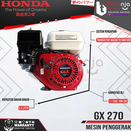 Honda Mesin Penggerak GX 270 H Jialing 9 HP Bensin Serbaguna GX270H