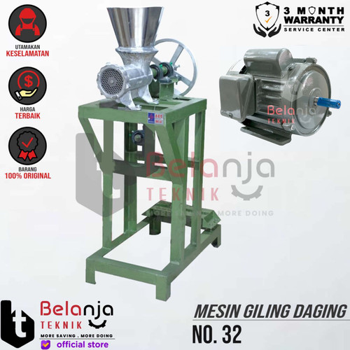 Mesin Gilingan Daging No.32 + Elektro Motor 1 HP 1 Phase 4 Pole