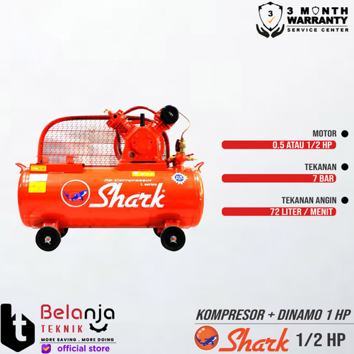 Shark Mesin Kompresor Udara 0.5 HP + Electro Motor Dinamo 1HP 1 Phase