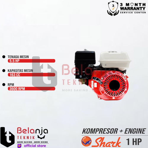 Shark Mesin Air Compressor 1HP dan Engine Penggerak Ex-China 5.5 HP