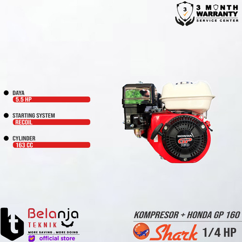 SHARK Mesin Kompresor Udara 0.25 Hp Honda Gp 160 5.5 Air Kompresor 1/4