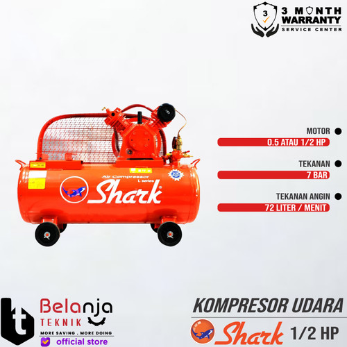 Shark 0.5 HP -1/2 UNLOADED AIR COMPRESSOR- KOMPRESOR ANGIN KOSONGAN