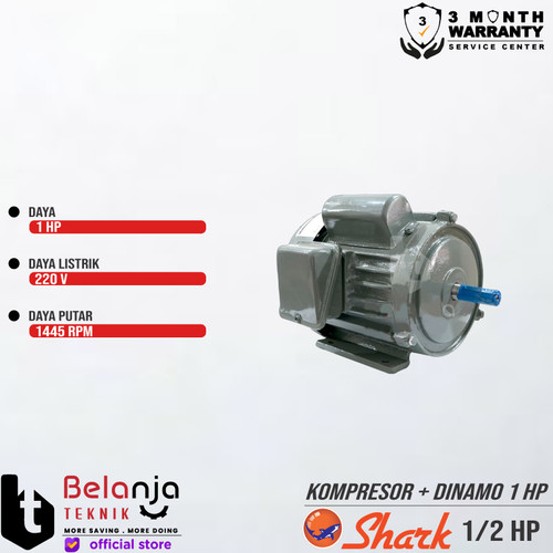 Shark Mesin Kompresor Udara 0.5 HP + Electro Motor Dinamo 1HP 1 Phase