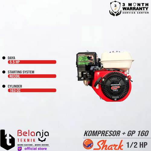 Shark Mesin Kompresor Udara 0.5 Hp Honda Gp 160 5.5 Hp Air Compressor