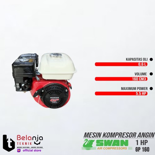 SWAN 1 HP - UNLOADER AIR COMPRESSOR - KOMPRESOR ANGIN & HONDA GP 160
