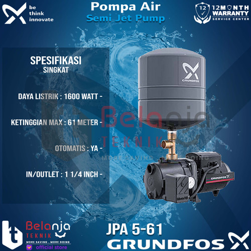Grundfos Mesin Pompa Air JPA 5-61 PTV Semi Jet Pump 8 M 1600 Watt