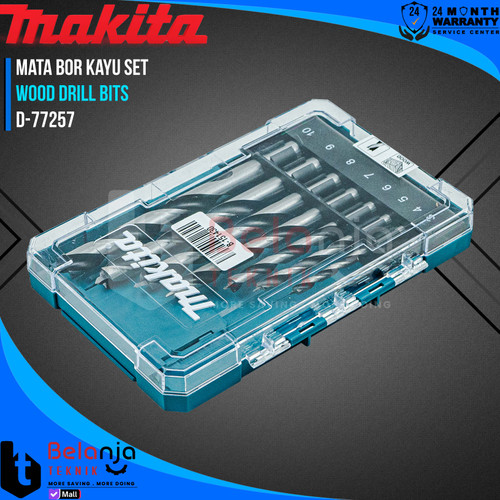 Mata Bor Pelubang Kayu Set 8 Pcs Makita D-77257 Wood Drill Bits 8Pcs 3-10 MM HM-CT