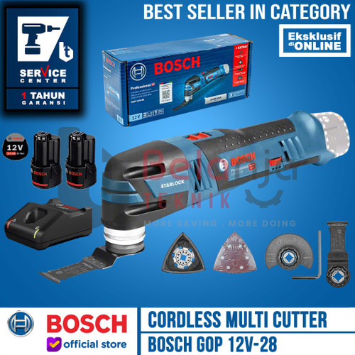 Bosch Mesin Oskilasi GOP 12V-28 Oscillating Cutter Multi Tool Cordless 12 Volt SET 3 AH Charger Baterai