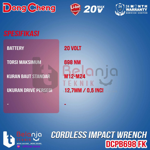 Dongcheng Impact Wrench Cordless DCPB698Z 1/2 Inch Mesin Pembuka Baut Baterai 20V DCPB 698 Z DCPB698 Z Unit Only