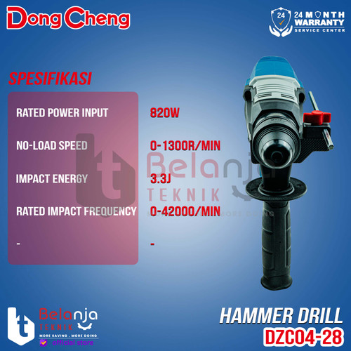 Dongcheng Mesin Bor Beton DZC04-28 Rotary Hammer SDS 28MM 3 Mode 820 Watt 28 MM