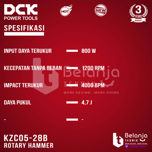 DCK Mesin Bor Bobok Beton 28 mm KZC05-28B Rotary Hammer SDS 800 Watt KZC 05