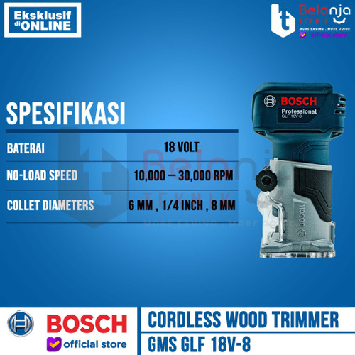 Bosch Mesin Router Profil Kayu Baterai GLF 18V-8 Wood Trimmer Cordless 1/4" Inch 18 Volt