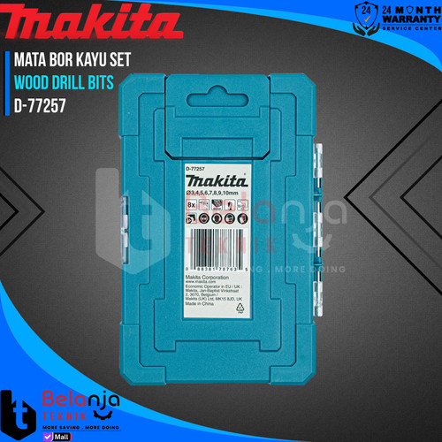 Mata Bor Pelubang Kayu Set 8 Pcs Makita D-77257 Wood Drill Bits 8Pcs 3-10 MM HM-CT