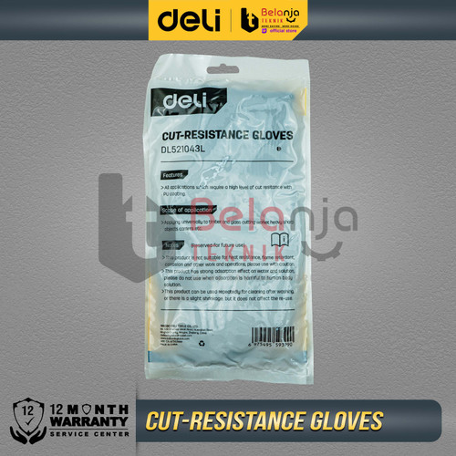 Deli Sarung Tangan Safety Cut Resistant L Sarung Tangan Anti Pisau EDL521043L