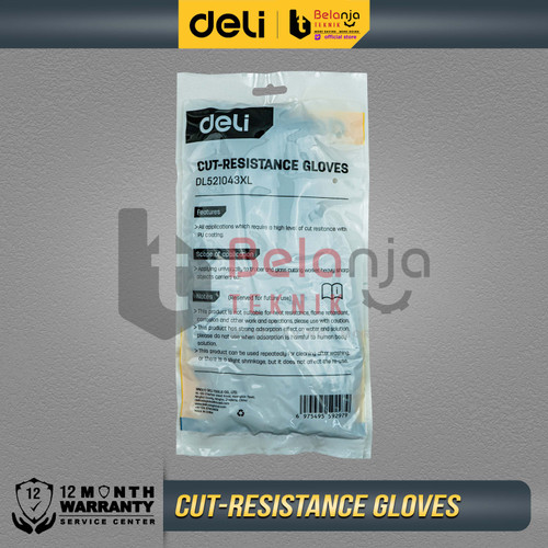 Deli Sarung Tangan Safety Cut Resistant XL Sarung Tangan Anti Pisau EDL521043XL