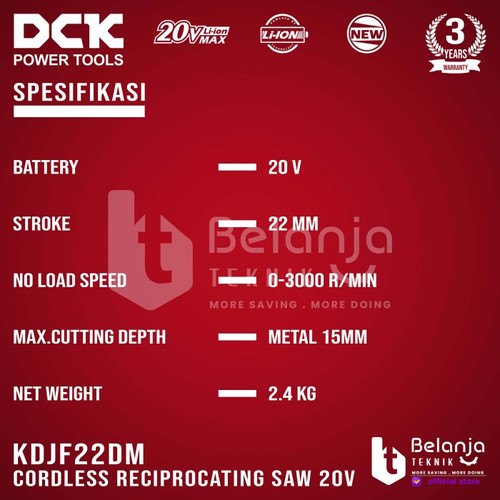 DCK Cordless Brushless Reciprocating Saw 20V Gergaji Kayu KDJF22 Unit Only