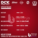 DCK Cordless Brushless Reciprocating Saw 20V Gergaji Kayu KDJF22 Unit Only
