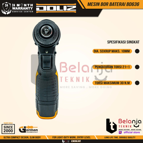 Doliz Mesin Bor Baterai BD636 12V Impact Drill Brushless 12 Volt 10MM BD 636
