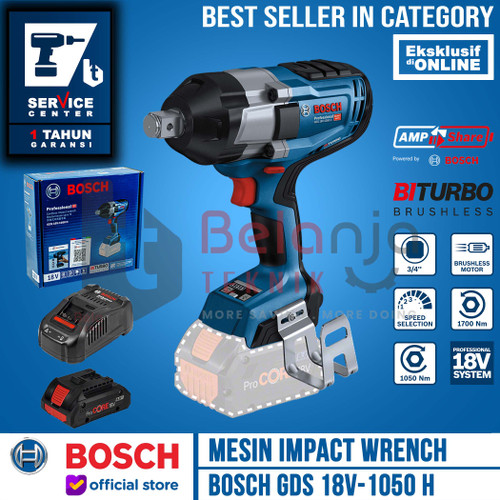 Bosch Mesin Impact Wrench Cordless GDS 18V-1050 H Baterai Procore 4AH