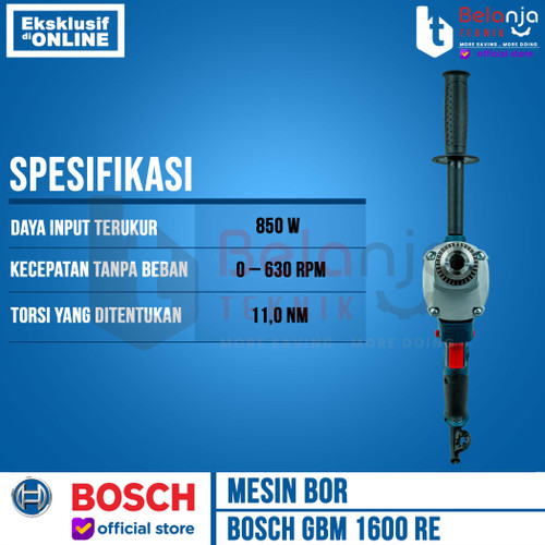 Bosch Mesin Bor Kayu Besi GBM 1600 RE 16MM Concrete + Paint Mixer 850W
