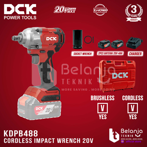 DCK Impact Wrench Baterai 1/2 In KDPB488EM Pembuka Baut Brushless 20V