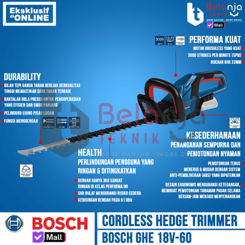 Bosch Cordless Hedge Trimmer GHE 18V-60 Mesin Potong Dahan Baterai 18 V Unit Only