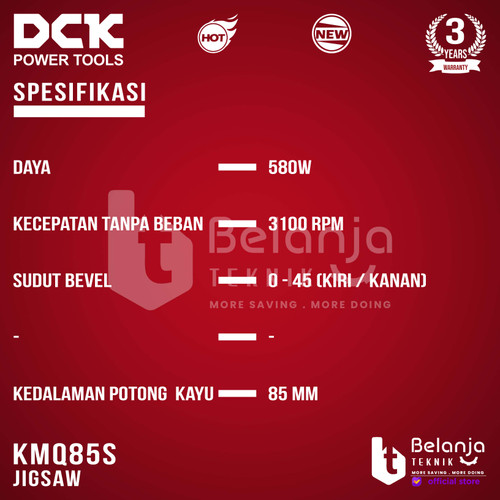 DCK Mesin Gergaji Triplek Kayu Listrik KMQ85S Jigsaw 580 Watt 85MM