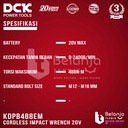DCK Impact Wrench Baterai 1/2 In KDPB488EM Pembuka Baut Brushless 20V