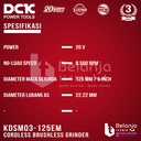 DCK Cordless Brushless Grinder KDSM03-125EM 5 Inch 20V Gerinda Baterai