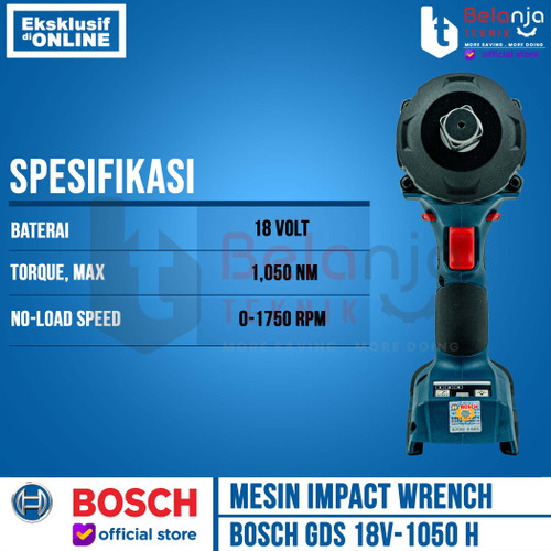 Bosch Mesin Impact Wrench Cordless GDS 18V-1050 H Baterai Procore 4AH
