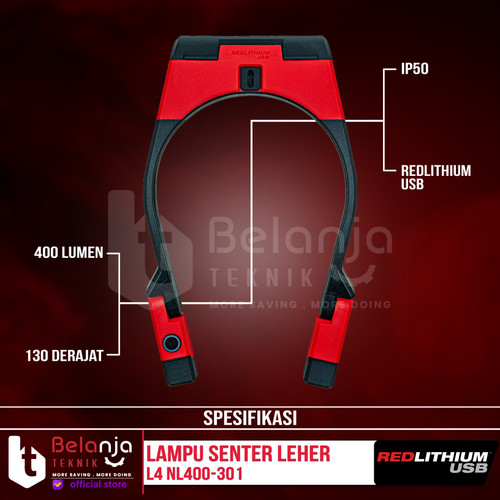 Milwaukee Led USB Neck Light L4 NL400-301 Senter Lampu Leher 400 Lumen