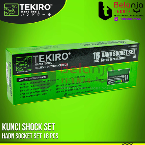 Tekiro Kunci Shock Set 6 - 22 mm 12 PT 3/8" Socket 18 Pcs 12 PT 6-22mm