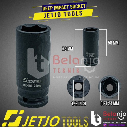 JETJO TOOLS Deep Impact Socket 1/2" DR 6PT 24mm Mata Kunci Sok Panjang