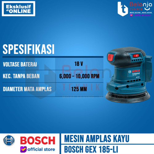 Bosch Mesin Amplas Kayu Bulat Baterai GEX 185-LI Orbital Sander 5 Inch