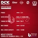 DCK Cordless Hammer Drill KDJZ1202iE 12V Bor Impact Baterai KDJZ 1202