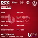 DCK Cordless Hammer Drill KDJZ2060iDM 20V Bor Impact Baterai KDJZ 2060