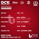 DCK Cordless Caulk Gun 12 V Mesin Tembak Sealant Silikon KDPJ12AK 12v