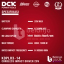 DCK Impact Driver Cordless KDPL03‐14 Mesin Bor Obeng Baterai 20V KDPL