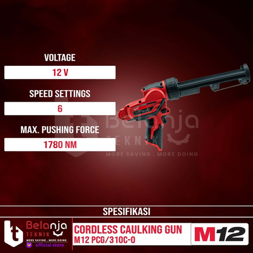 Milwaukee Tembakan Lem Baterai M12 PCG-310C Caulking Gun Set 12V 4 AH